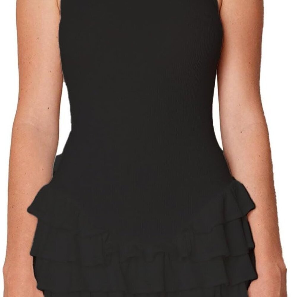 Women's Summer Frill Ruffle Bodycon Mini Dress Sleeveless Casual